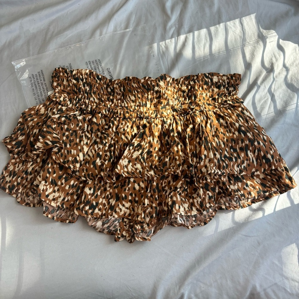 Anthropologie Brown Print Ruffle Shorts
